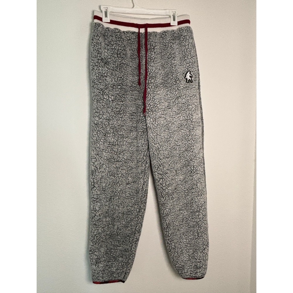 POOK Gray Sherpa Fleece Joggers Sasquatch Patch Pajama Pants Mens Medium